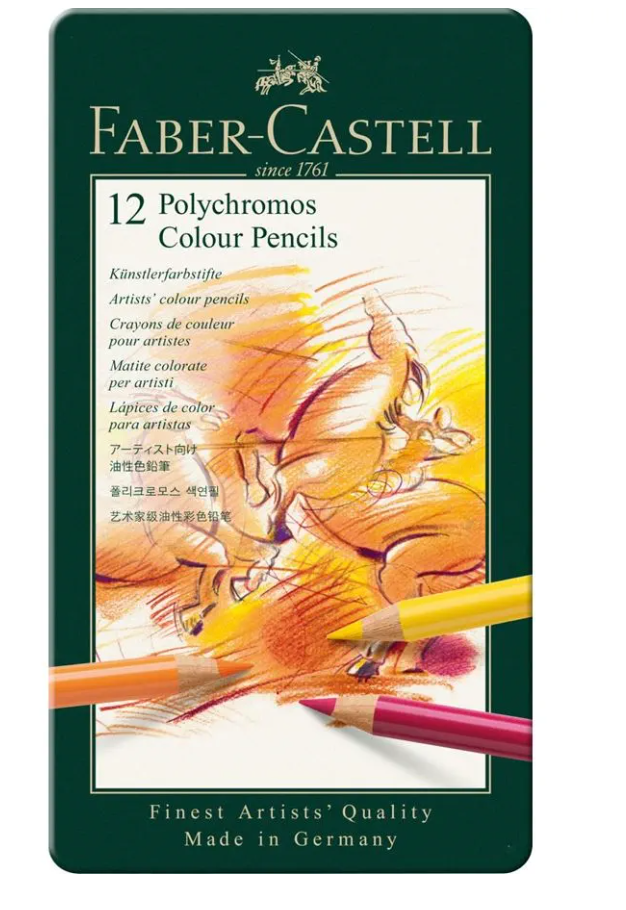 Lápices de colores Faber Castell Polychromos 12 colores en caja metálica