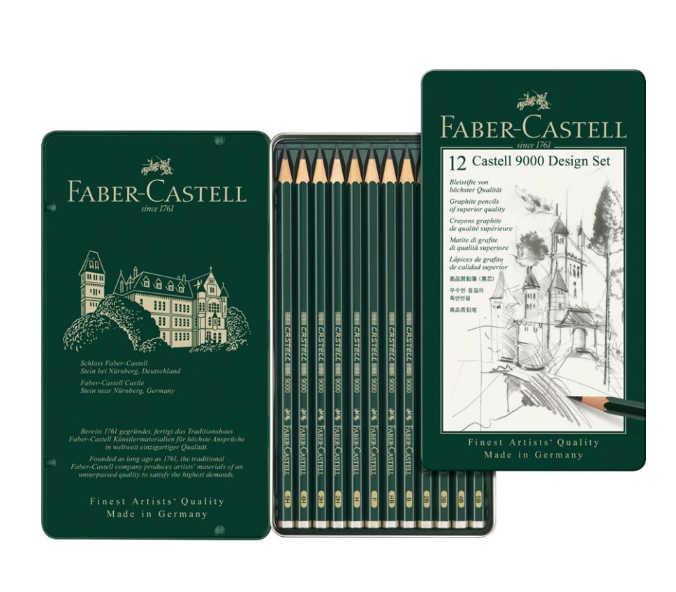 Lápices grafito Faber Castell 9000 12 graduaciones para diseño
