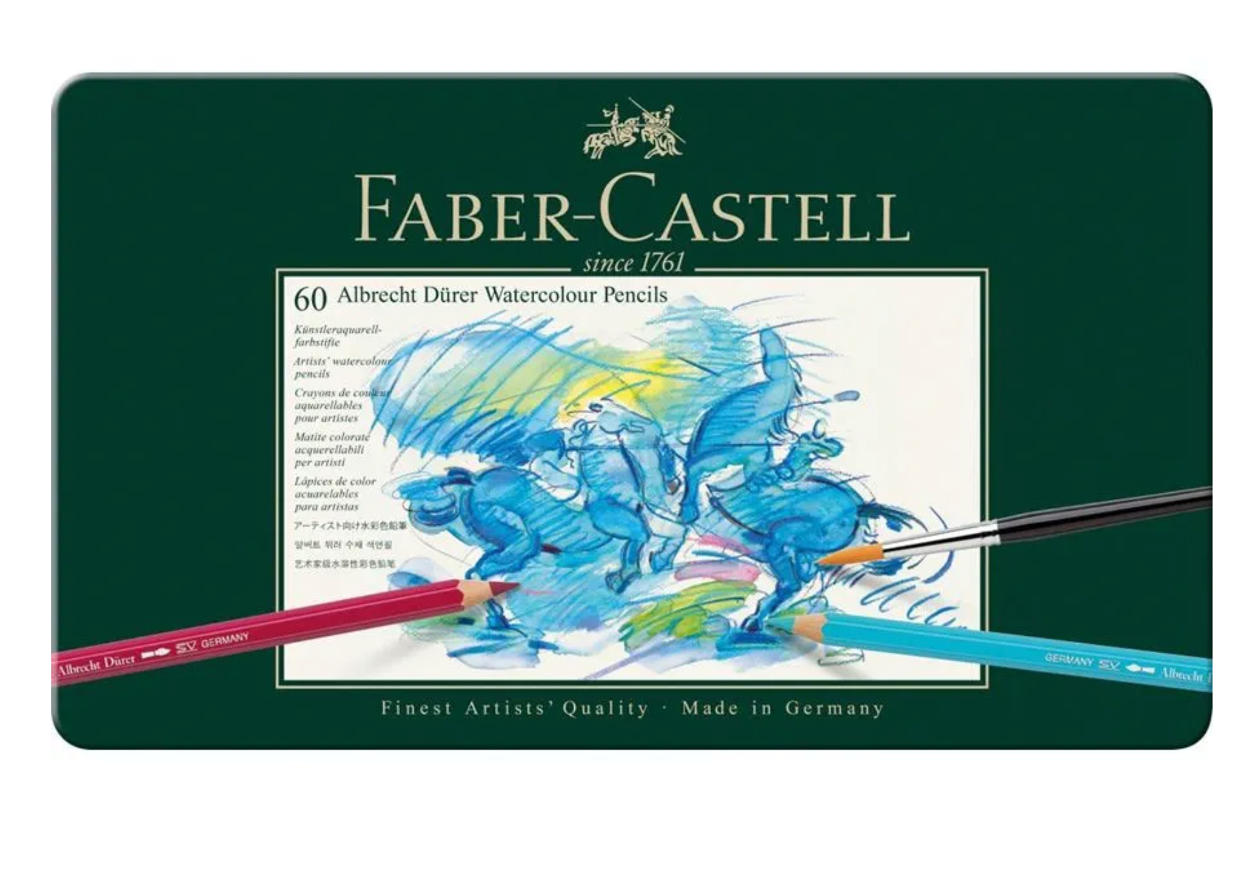 Lápices de colores acuarelables Faber Castell Albrecht Dürer de 60 colores en caja metálica