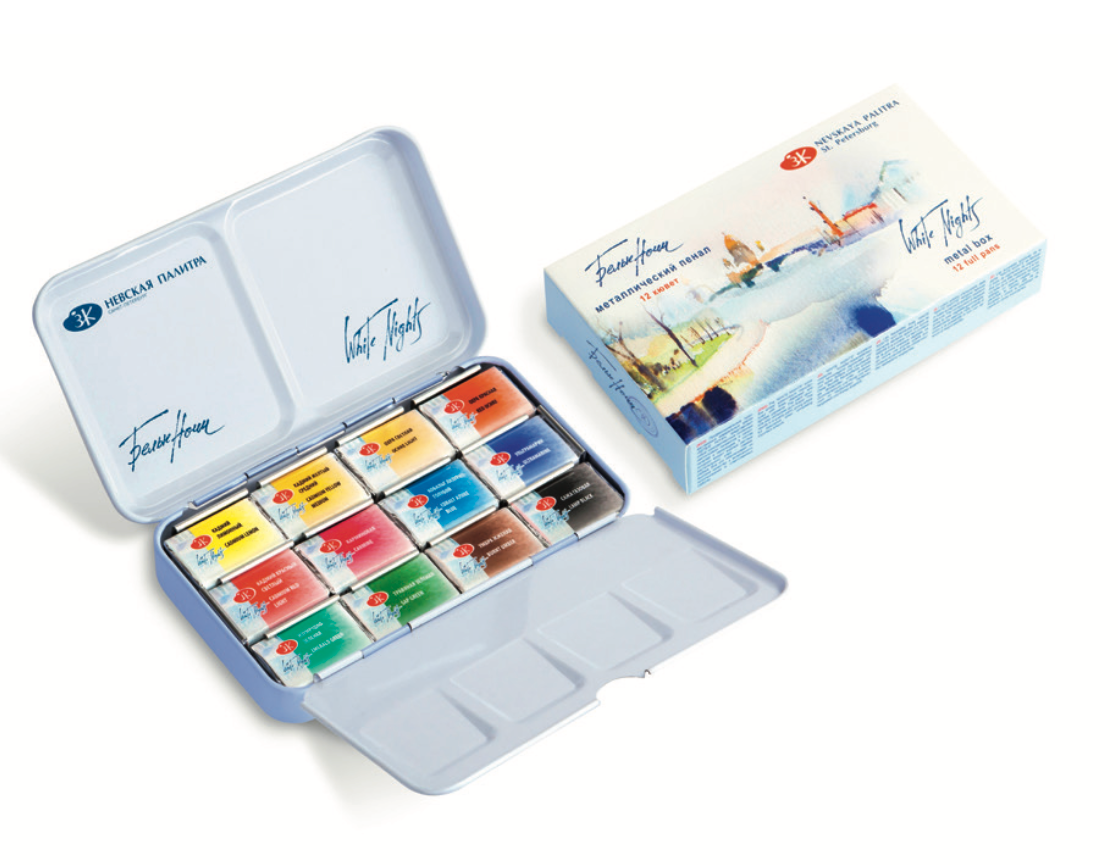 Acuarela pastilla Nevskaya Palitra White Nights 12 colores caja metálica