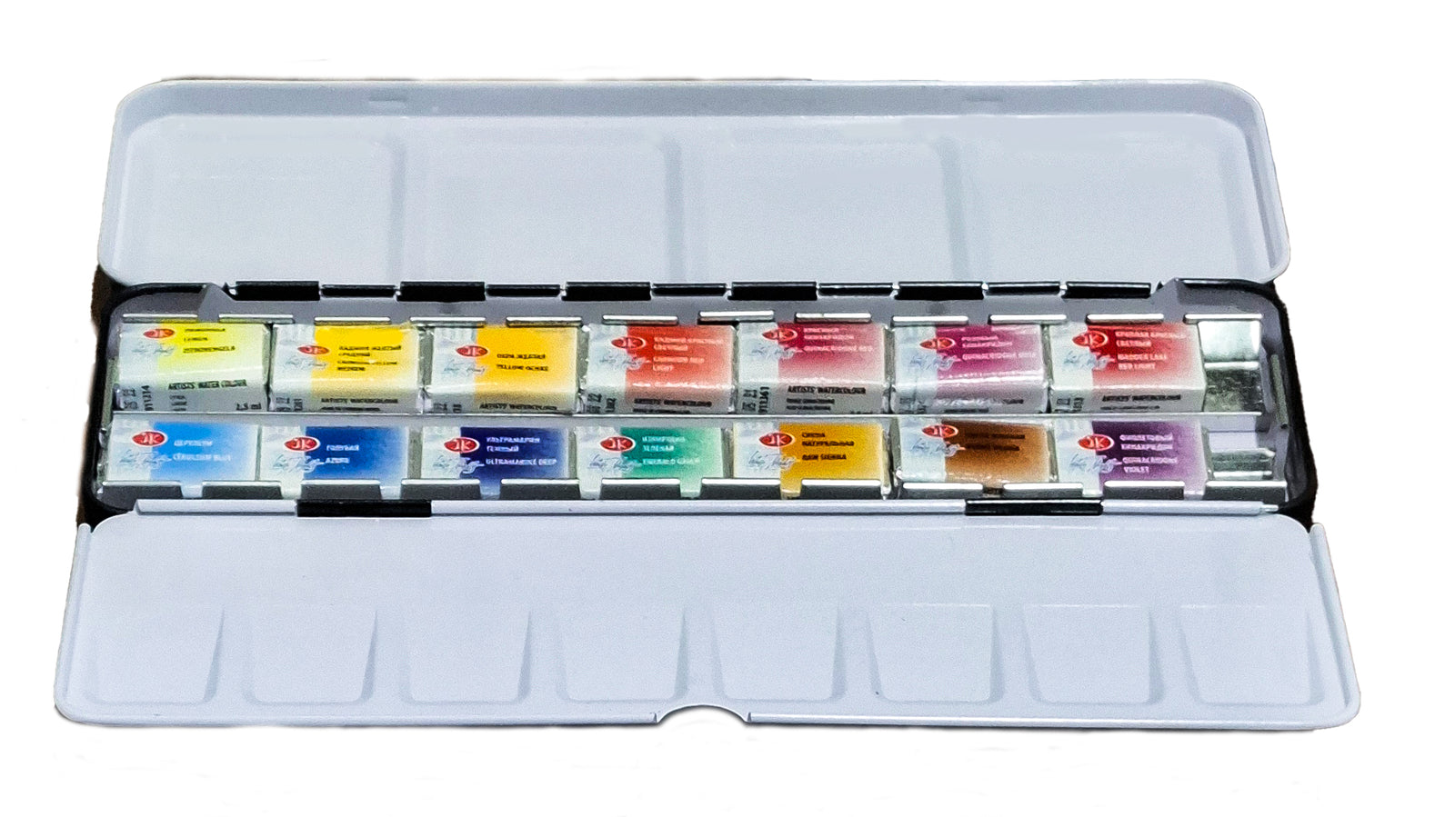 Set de acuarelas White Nights de la artista Ange Zamarín, 14 pastillas completas en caja metálica