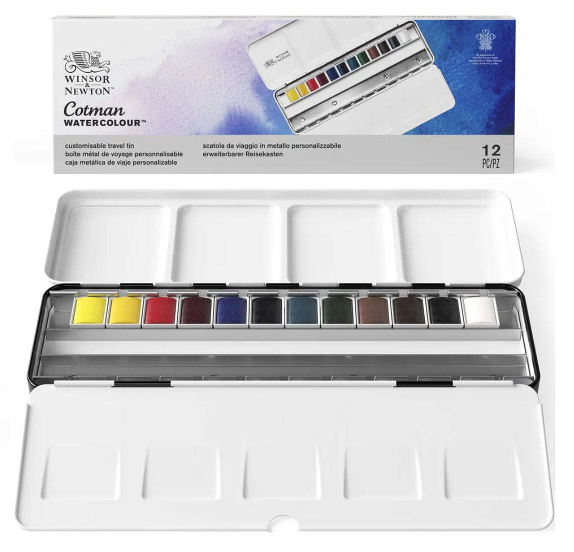 Acuarela Winsor & Newton Cotman 12 medias pastillas en caja metálica