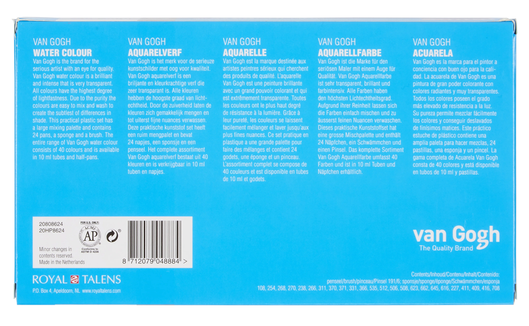 Set de acuarelas Van Gogh de 24 medias pastillas en caja plástica