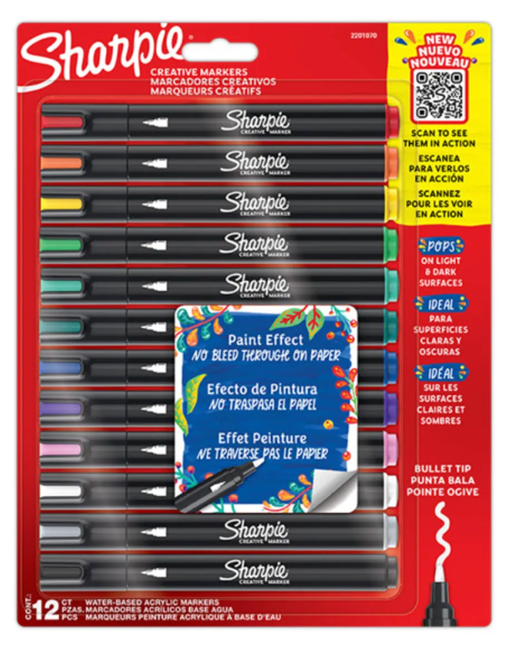 Marcador acrílico Sharpie 12 colores punta bala