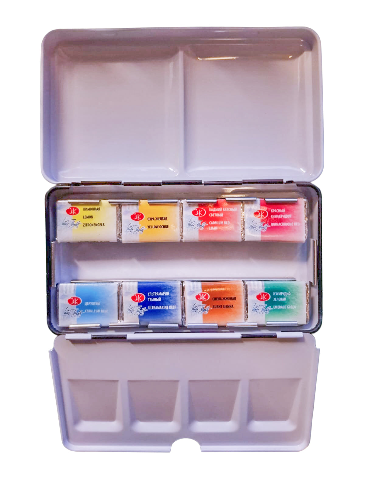 Set de acuarelas White Nights de la artista Ange Zamarín, selección esencial de 8 pastillas completas en caja metálica